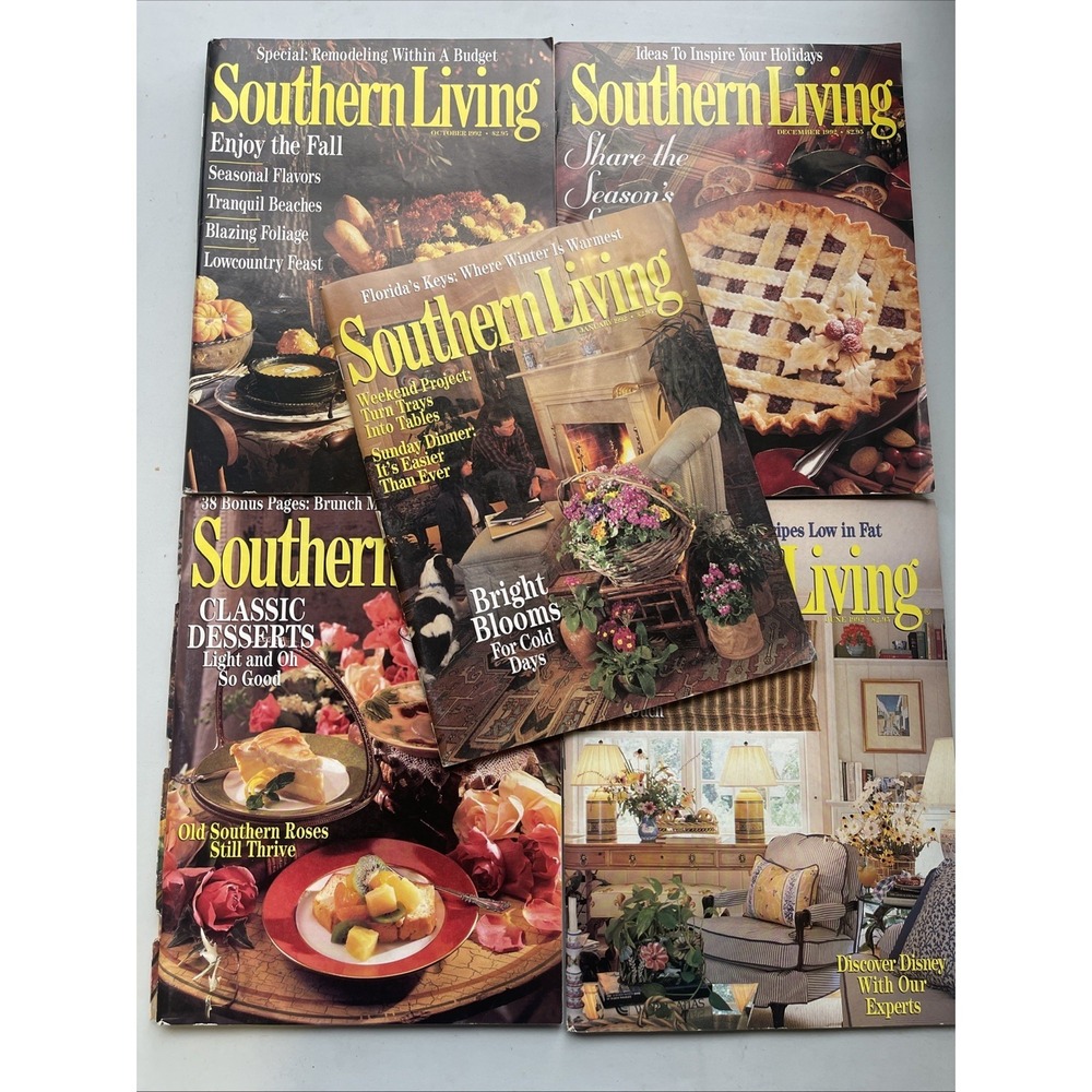 Vintage Southern Living Magazines Lot Of 5 Year 1992 Jan, April June Oct Dec ML5
